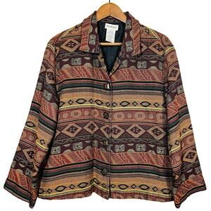 Vintage White Stag Needlepoint Jacket Blazer Tapestry Fall Girl Forest Fairy XL